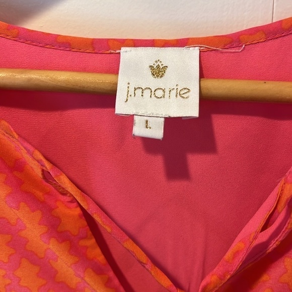 J. Marie Ella Pink Orange Tiered Flutter Sleeve Dress Size Large - Picture 5 of 6